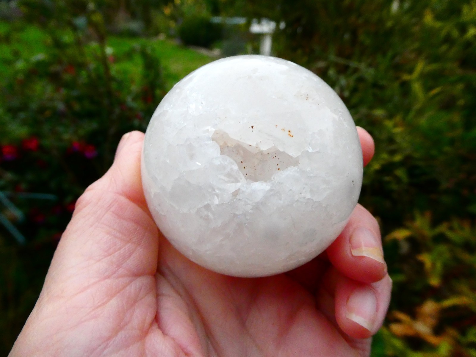 Large Quartz Crystal 57mm Druzy Cave Geode Sphere 230g + Display Stand Morocco