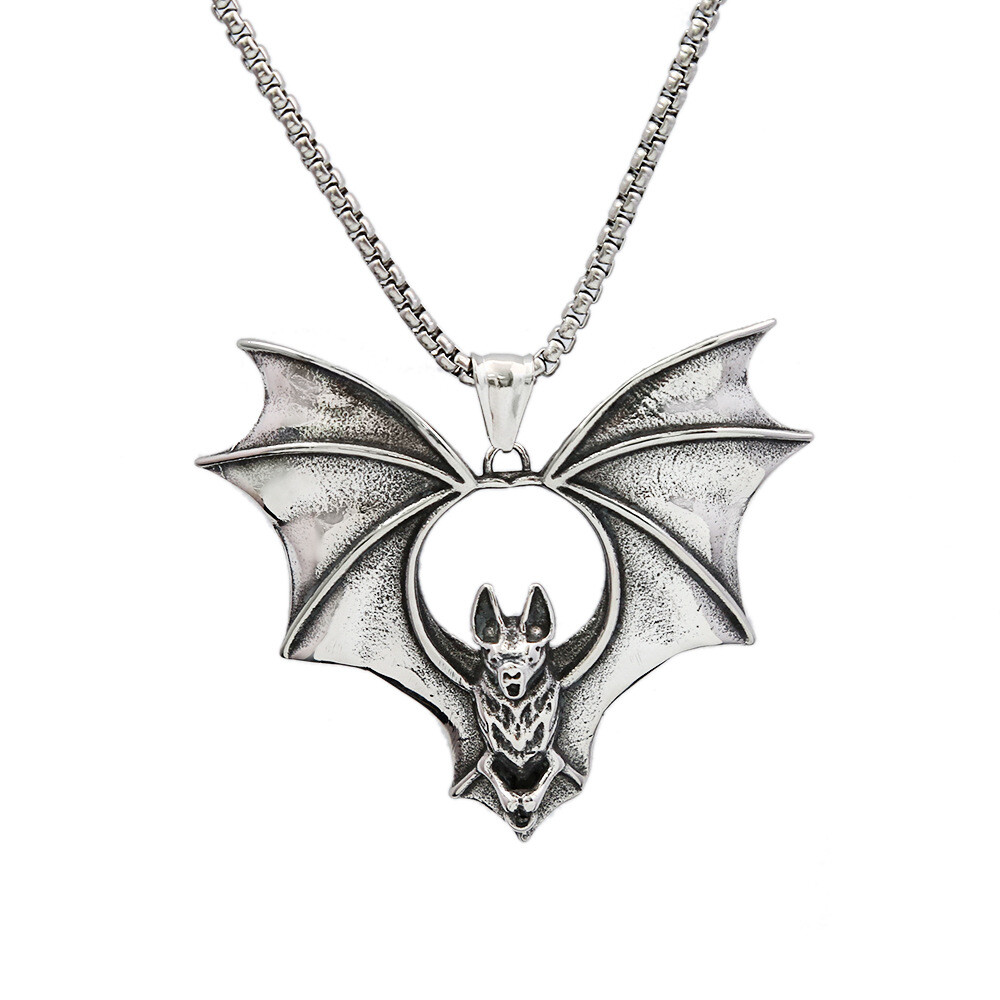 Men’s Fashion Jewelry Stainless steel Bat Pendant Retro personality Necklace 1PC