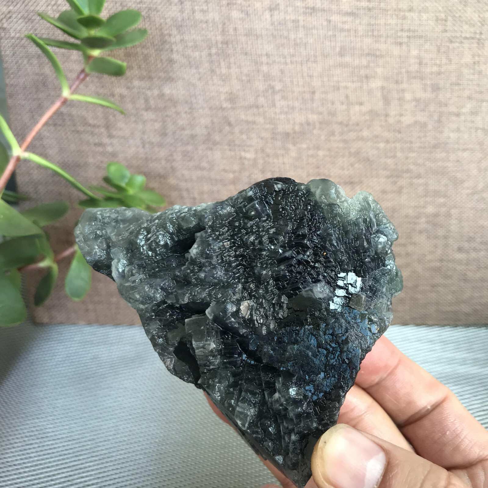 94mm NATURAL Grey Cubic FLUORITE Crystal Cluster Mineral Specimen 416g A1285