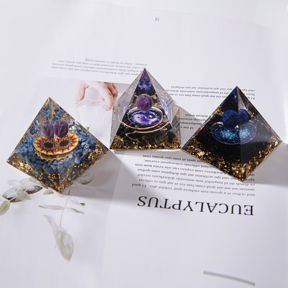 3PCS Natural Amethyst Crystal Stone Pyramid Chakra Healing Energy Crystal Tower