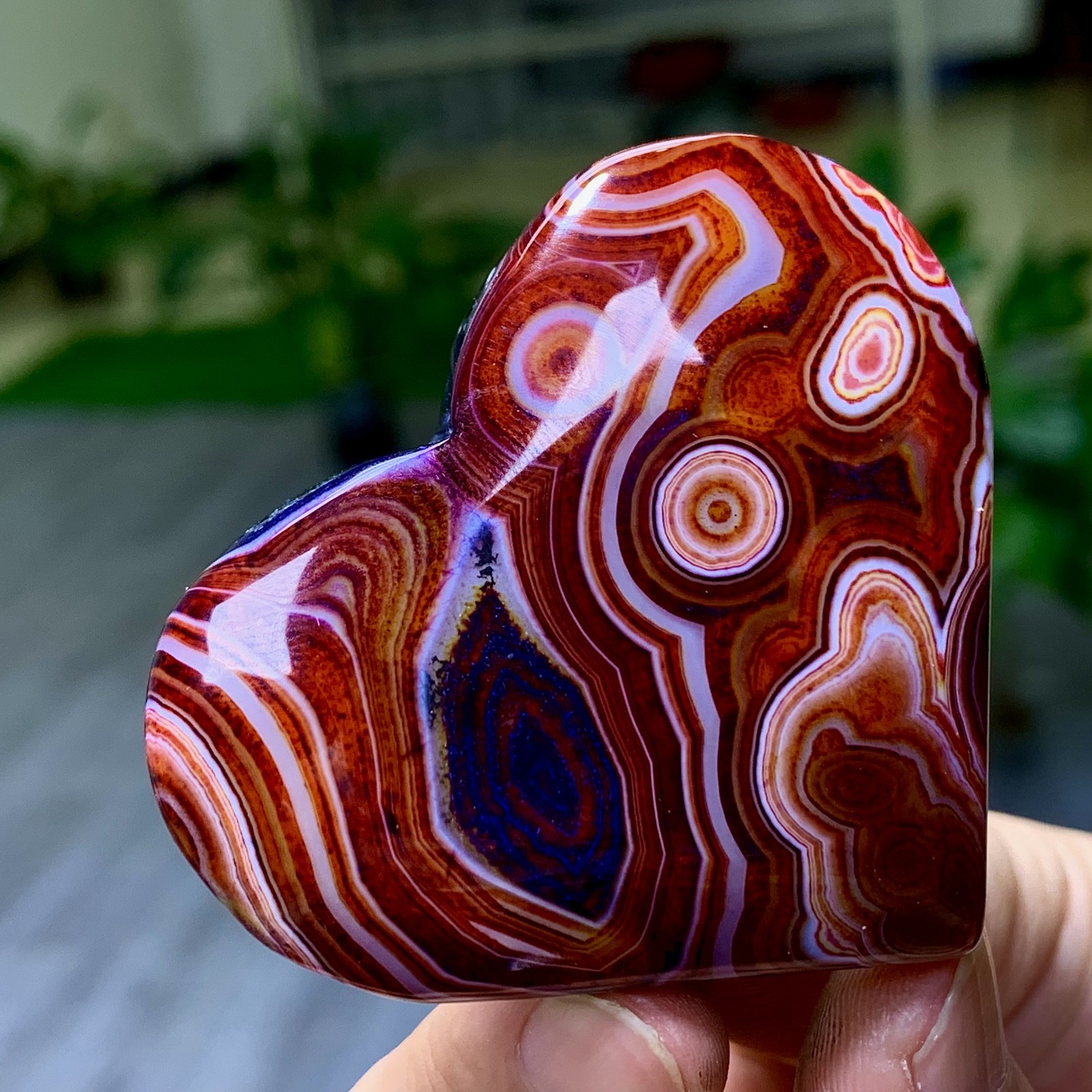 79G Natural colored striped agate crystal mineral heart shape