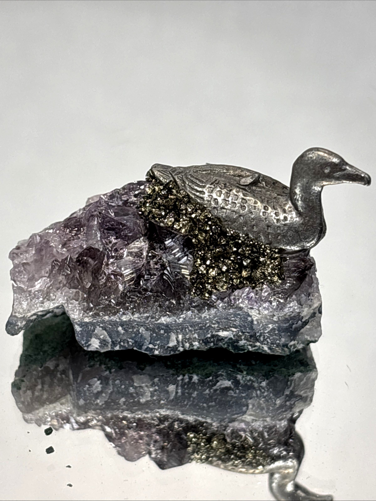 Amethyst Crystal Cluster With Pewter Duck 1.5″L Canada