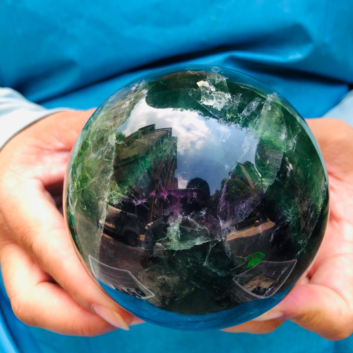 4.92LB 2Pcs Natural Colourful Fluorite Sphere Quartz Crystal Ball Healing Stone