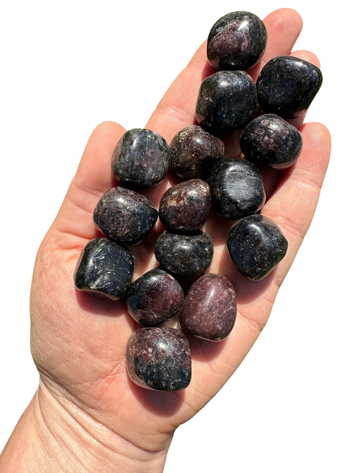 Arfvedsonite and Garnet Tumbled Stone, Natural Arfvedsonite from Canada