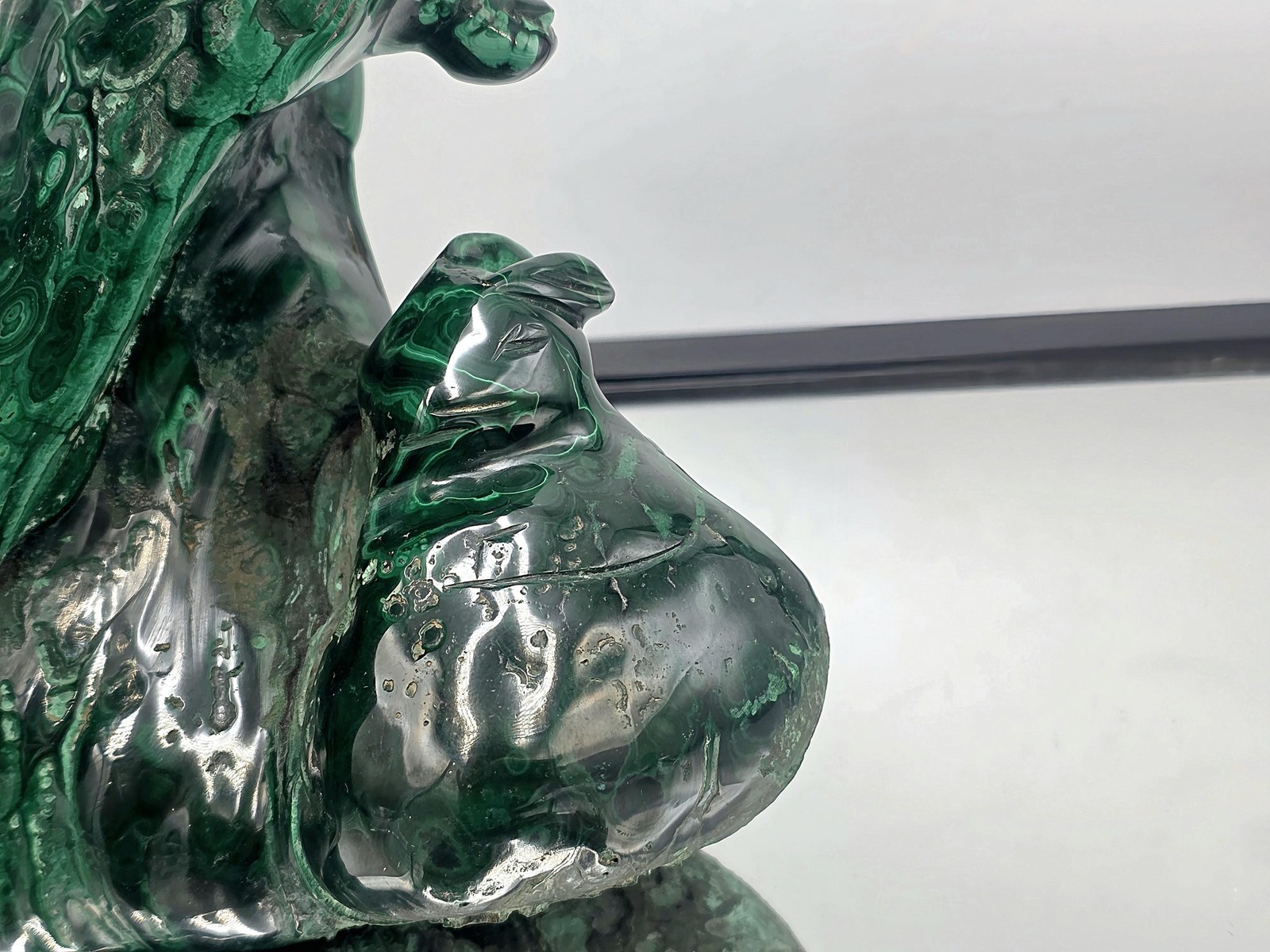 Large Natural Solid Malachite Crystal Lion With Prey Carving 3.37KG