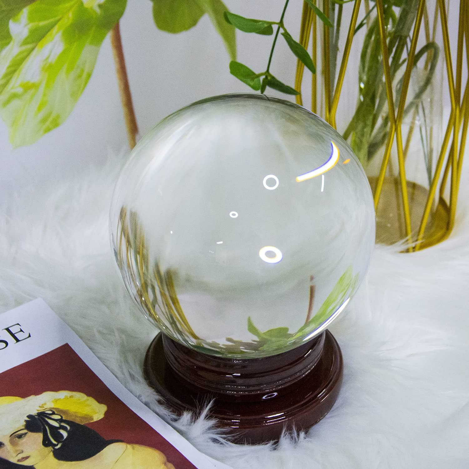 K9 Crystal Ball 6″ with Wooden Stand for Meditation, Divination, and Decor