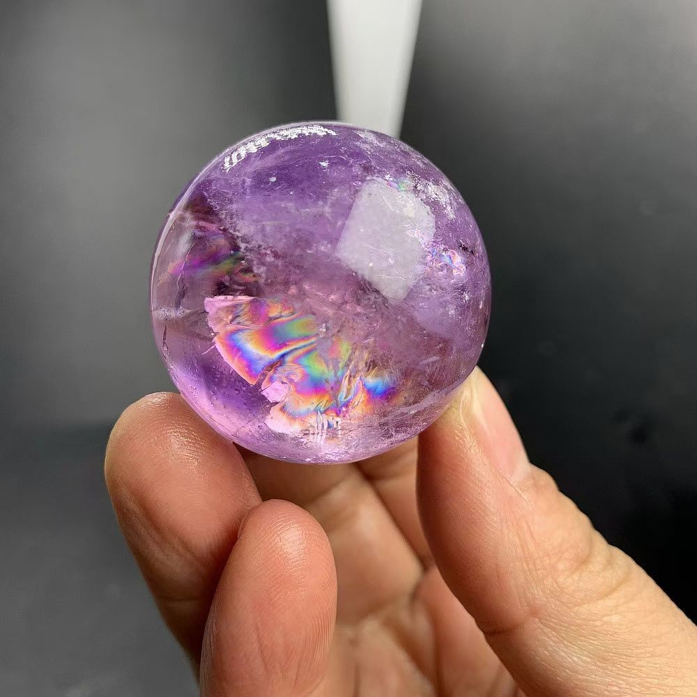 39mm Top Natural rainbow Amethyst sphere Quartz Crystal Carved Energy ball reiki