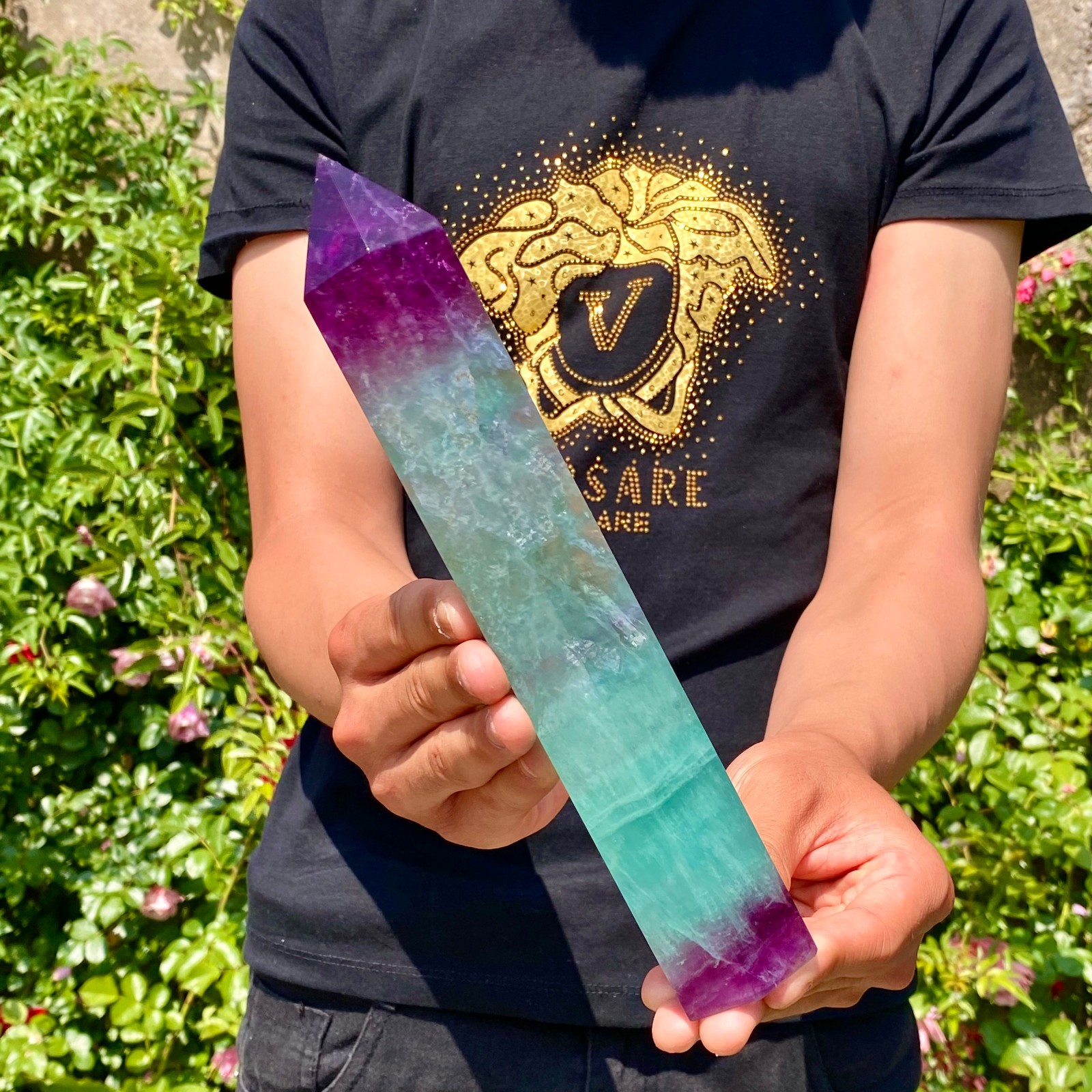 2LB Natural Rainbow Fluorite Quartz Healing Stone Crystal Point Wand Obelisk