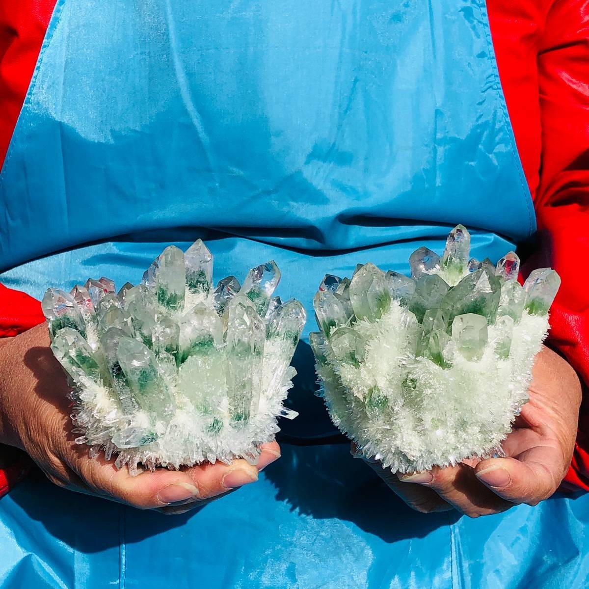 2 piece Lab-Grown Green Crystal Clusters Healing Energy Home Decor 2.61LB