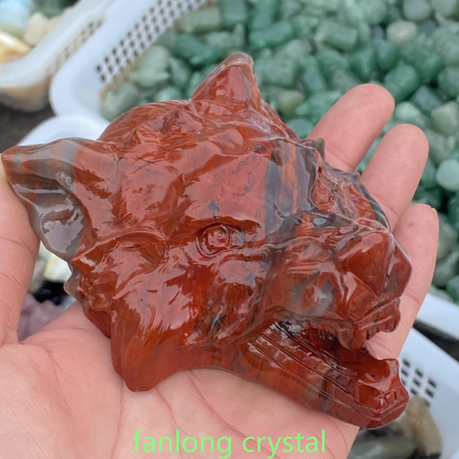TOP ! Natural Dragon Blood Quartz Carved Wolf Head Skull Crystal Gift Deco 4.7in