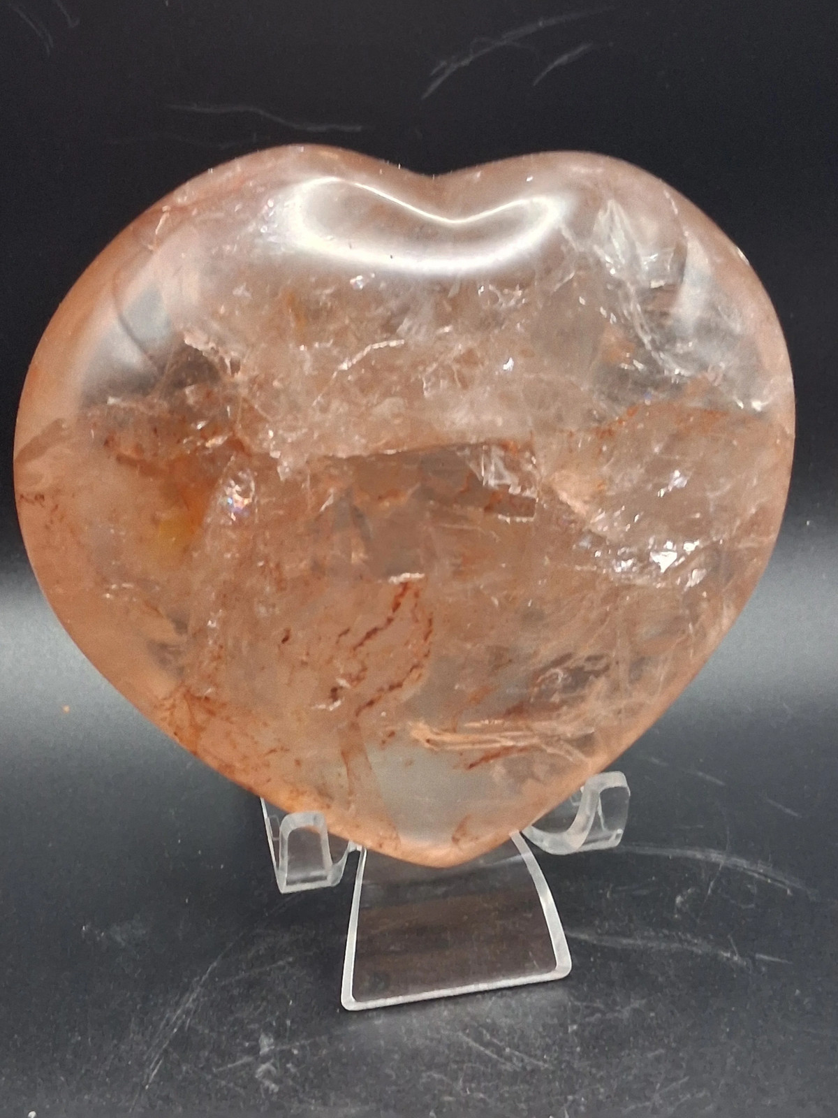 Fire quartz heart! 1.1 pounds, 3.9 inches long, 3.5″ wide