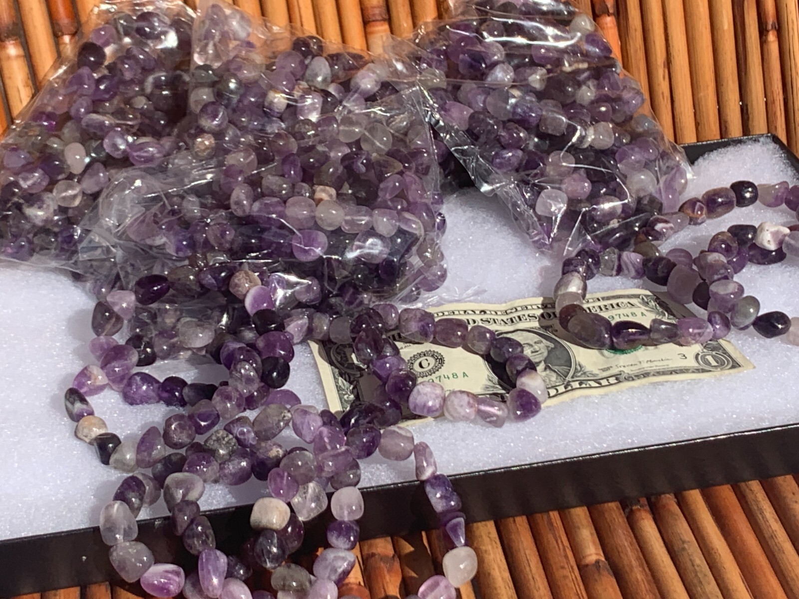 50 Amethyst Tumbled Stone Bracelets Wholesale Lot, Stretch Cord, Healing Jewelry