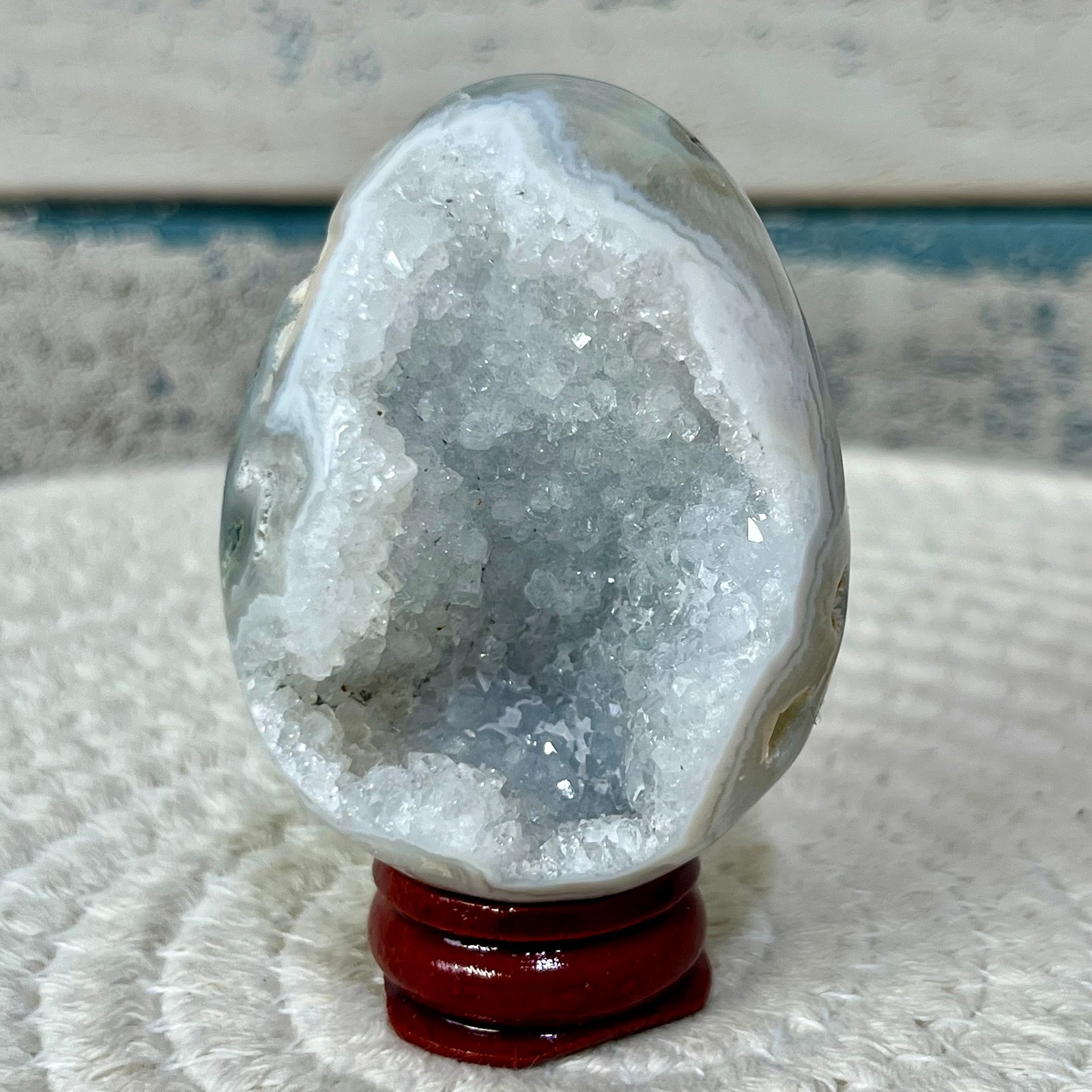 Natural Agate Egg Crystal Druzy Geode Polished Stone Birthday Gift Art 118 G