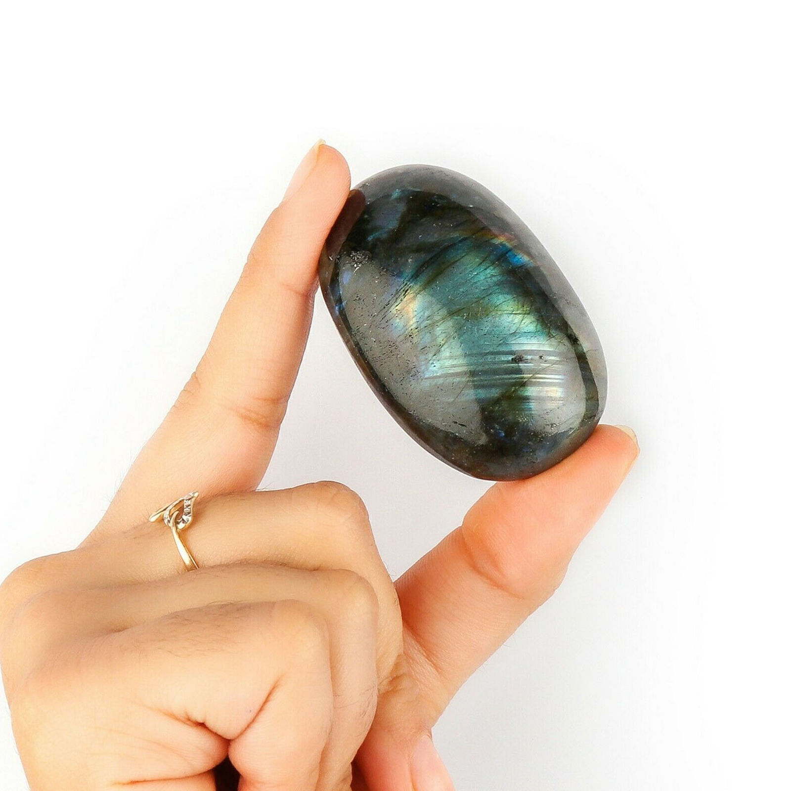 Natural Labradorite Moonstone Polished Crystal Quartz Ore Specimen Palm Stone