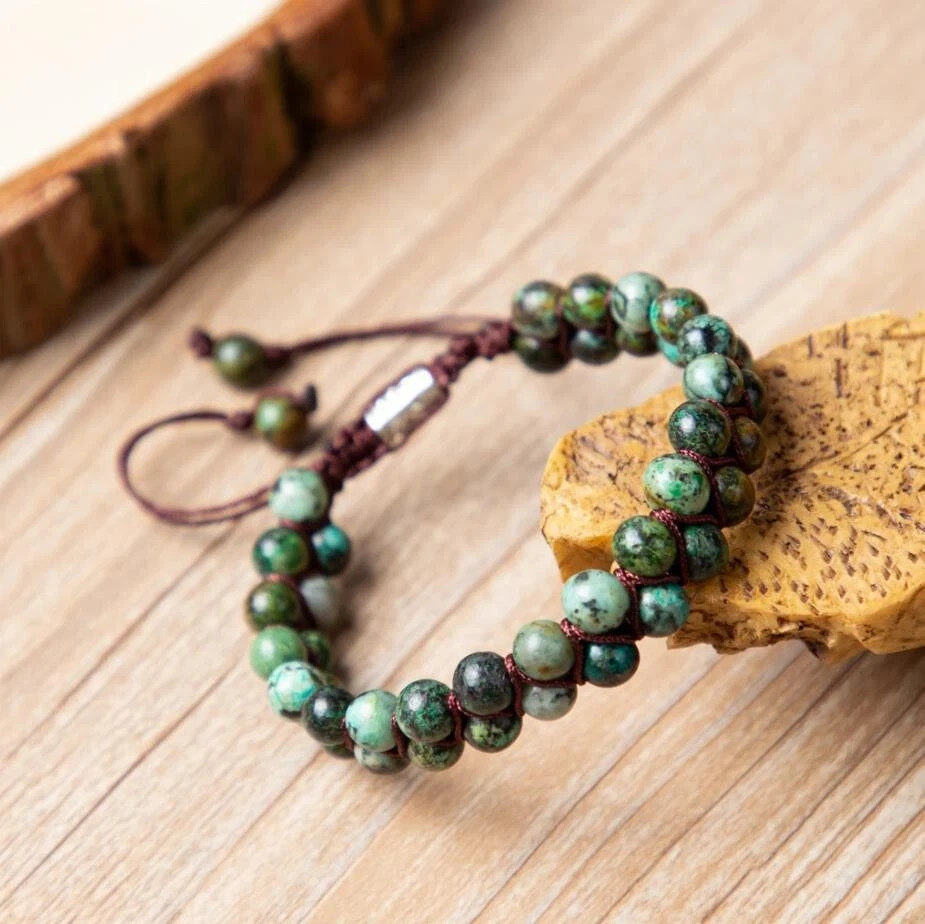 Handmade Braided African Turquoise Round Bead Healing Women Men Bracelet Gift1PC