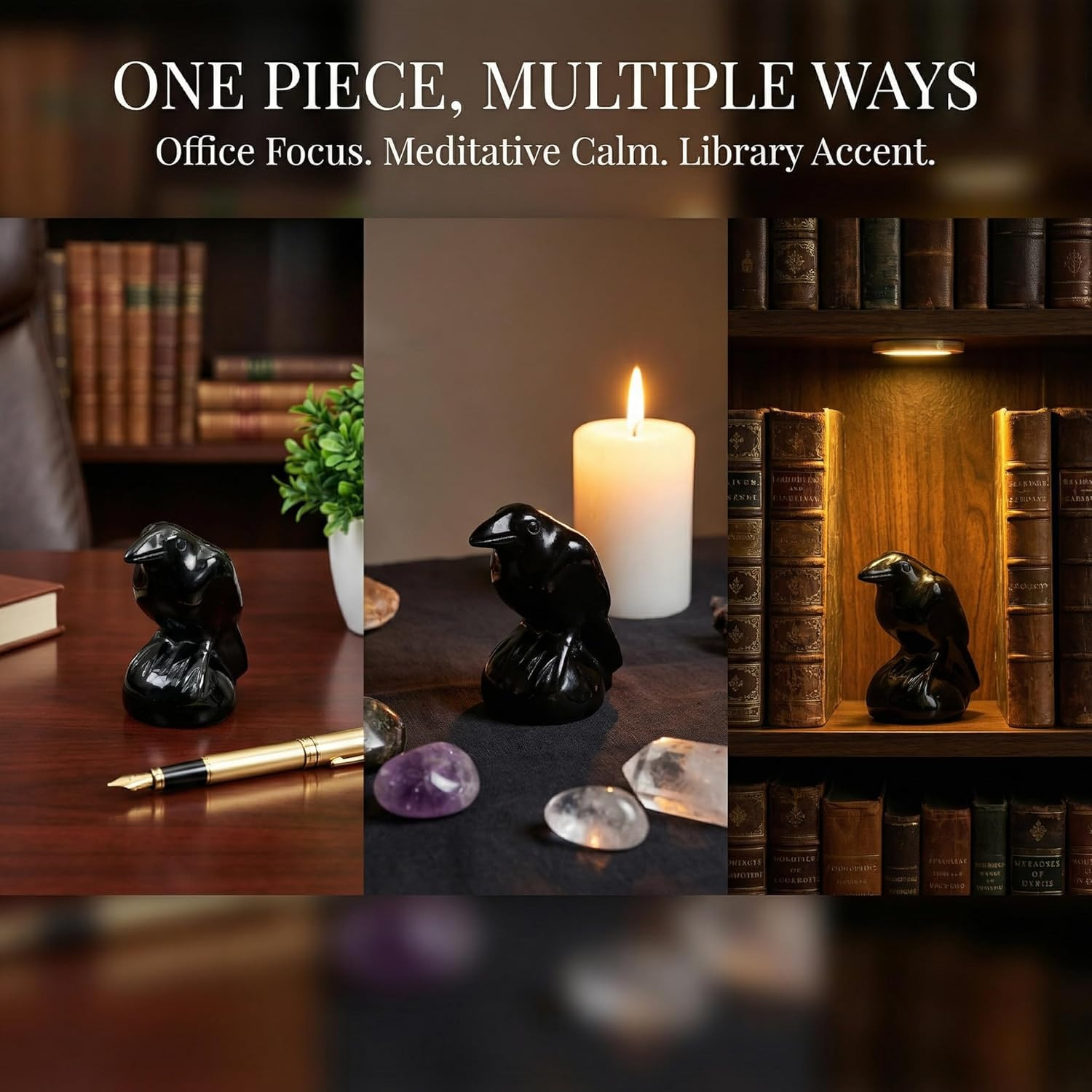 Obsidian Crystal Raven Statue 2″ Natural Crystal Crow Figurine Healing Stone Rav