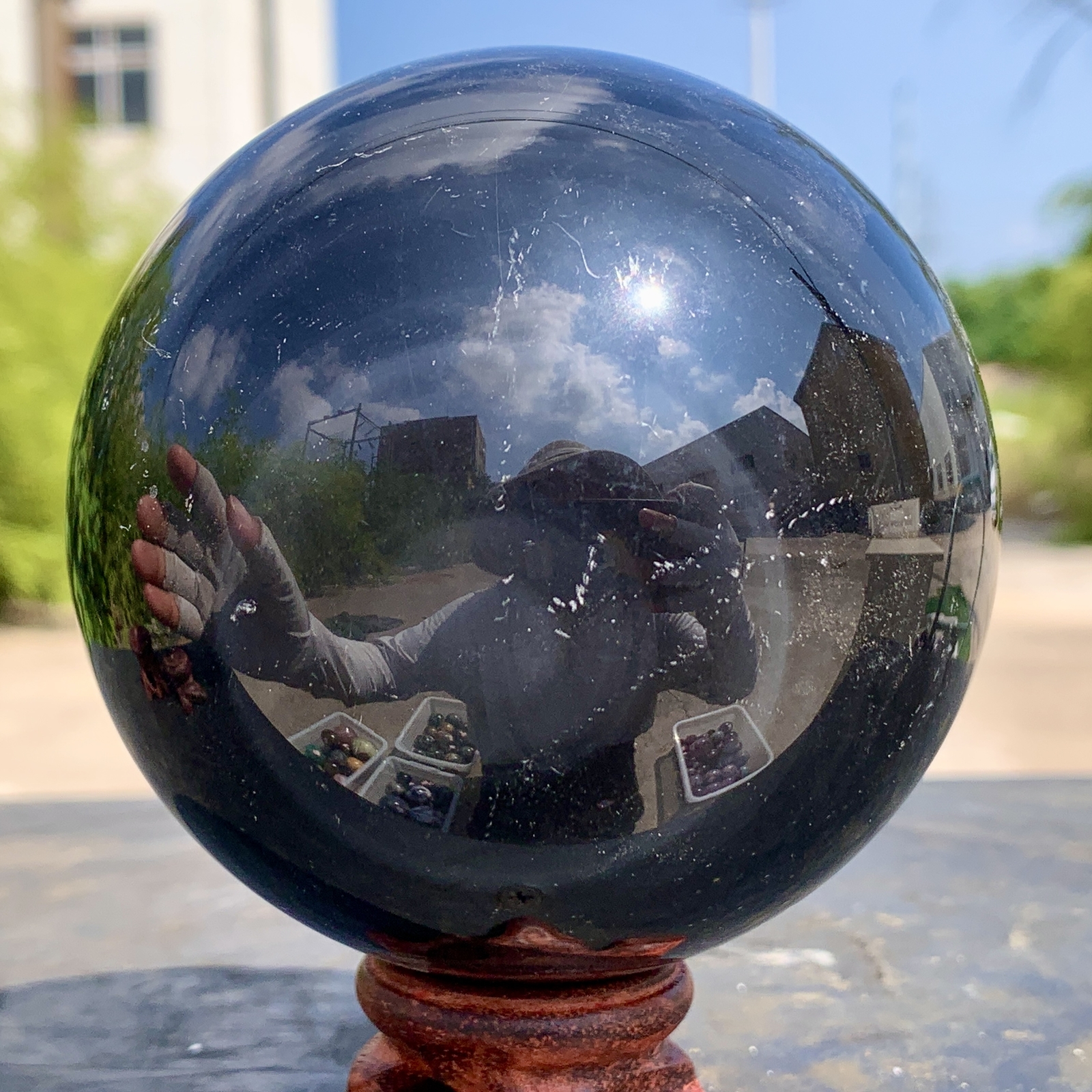 1.92LB Natural Silver Black Obsidian Sphere Quartz Crystal Ball Healing