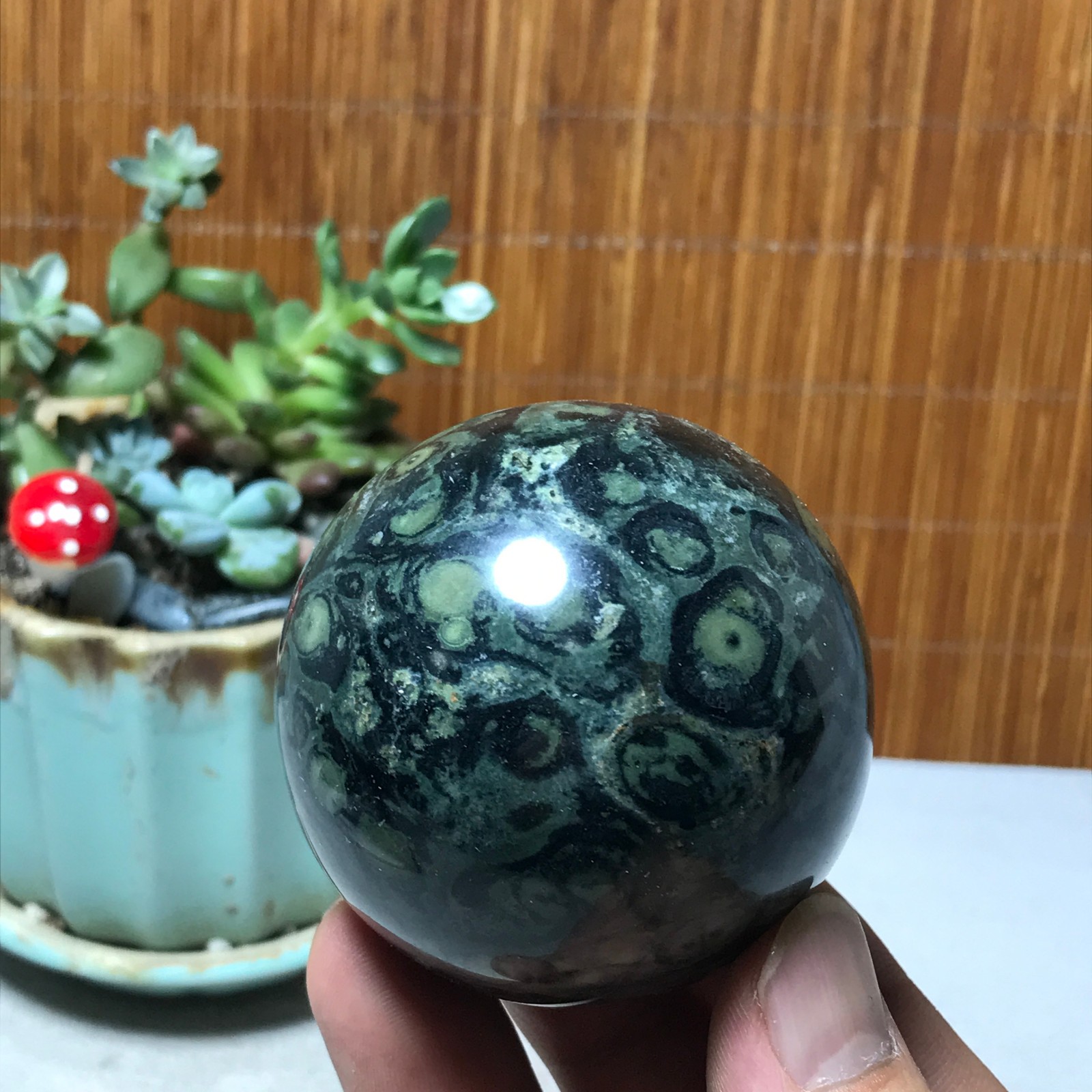 58mm NATURAL Green Kambaba jasper sphere ball quartz Crystal Healing 287g A6015
