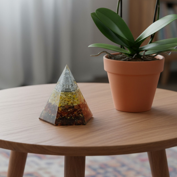 Citrine & Carnelian Orgone Pyramid Gift, Crystal Grid Centerpiece, Feng Shui
