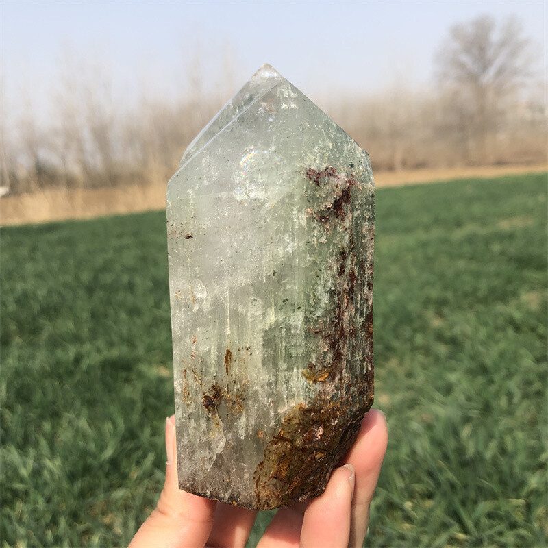 1.65LB Natural Ghost Obelisk Quartz Crystal Phantom Double Point Tower specimen
