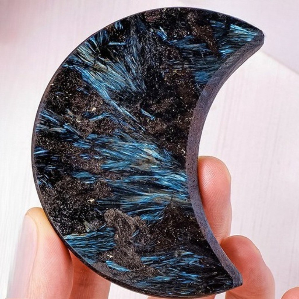 Natural Fireworks Stone Moon Hand Carved Crystal Healing Figurine Decor Gift 1pc