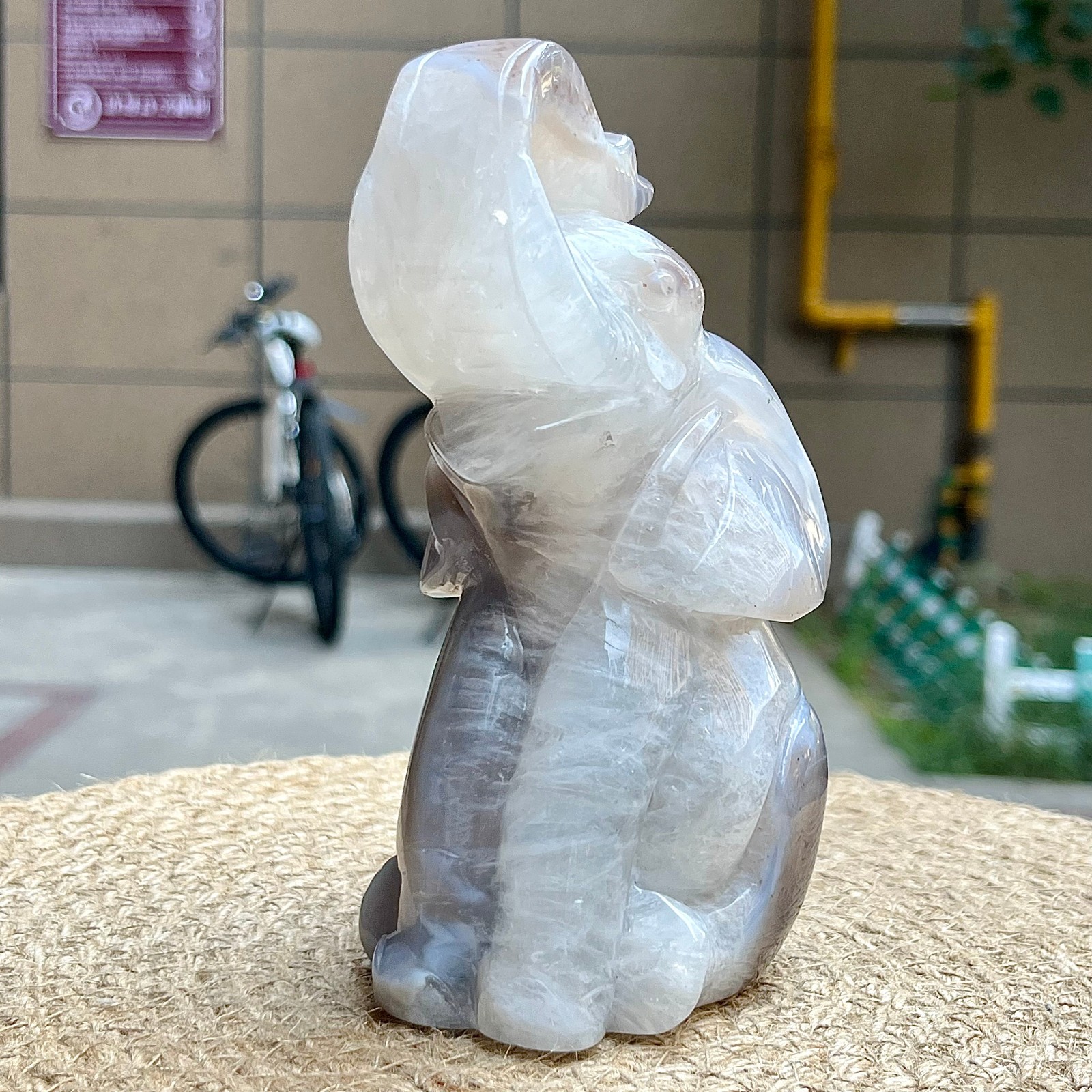 754 g Crystal Agate Elephant Carving Birthday Gift Animal Sculpture Decor