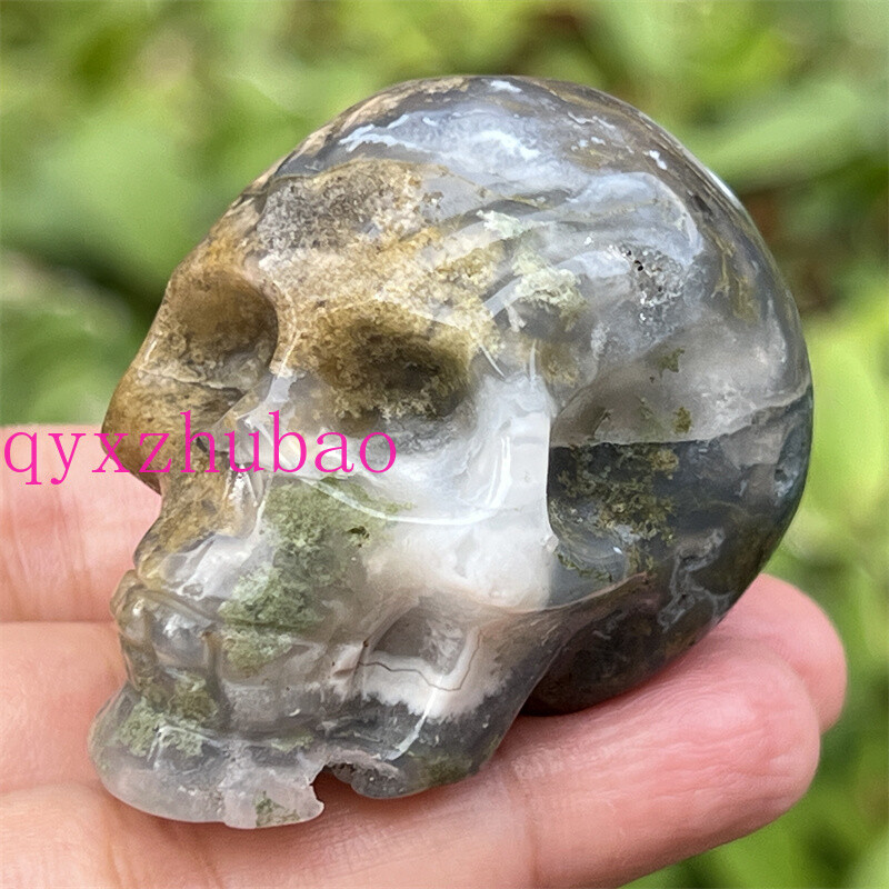 2″ Natural Aquatic agate carved skull Quartz Crystal Skull reiki healing gem 1pc