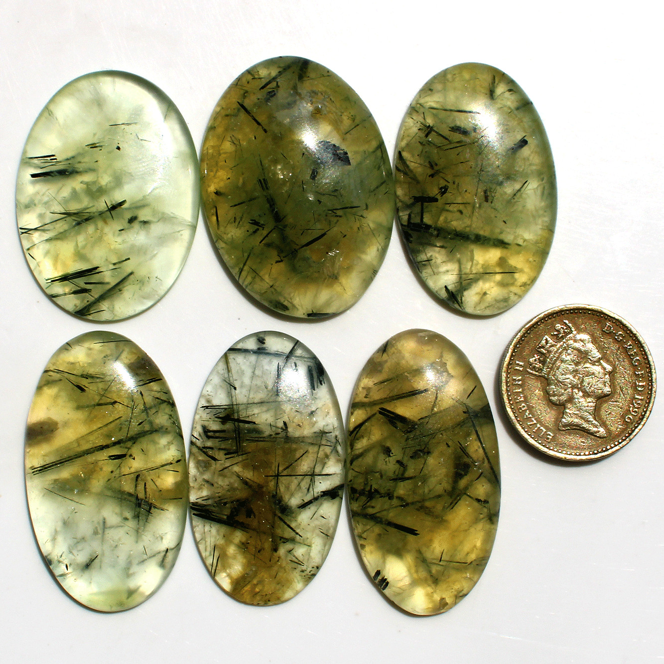 6 Pcs Natural Tourmaline Rutile In Prehnite Small Crystal Palmstones Specimen