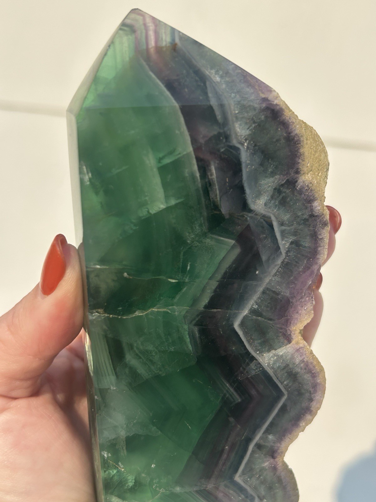 Rainbow Green Purple Fluorite Polished Slab Gold Edge 1 lb 4 oz