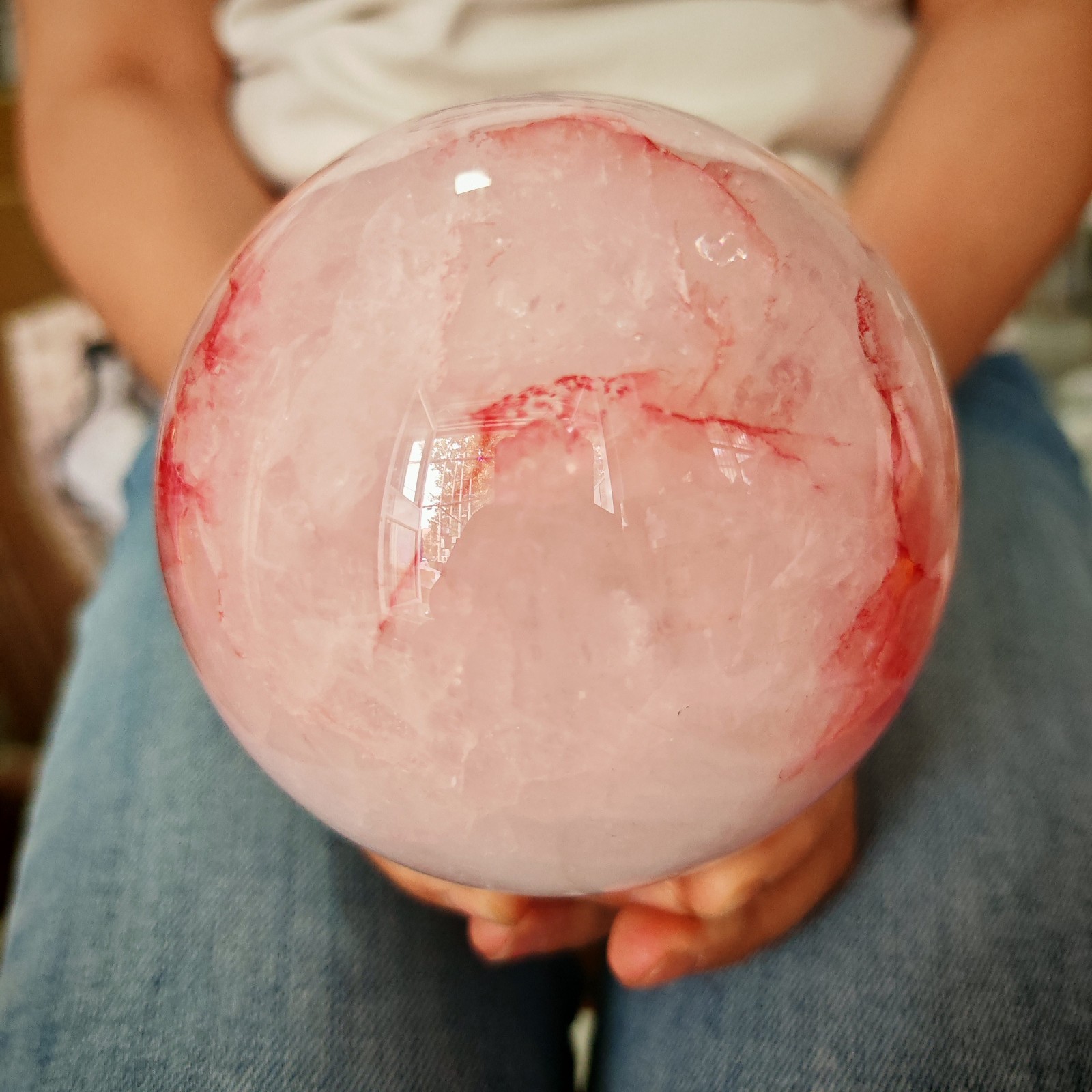 5.61LBRed gel flower crystal ball quartz crystal ball, spiritual energy recovery