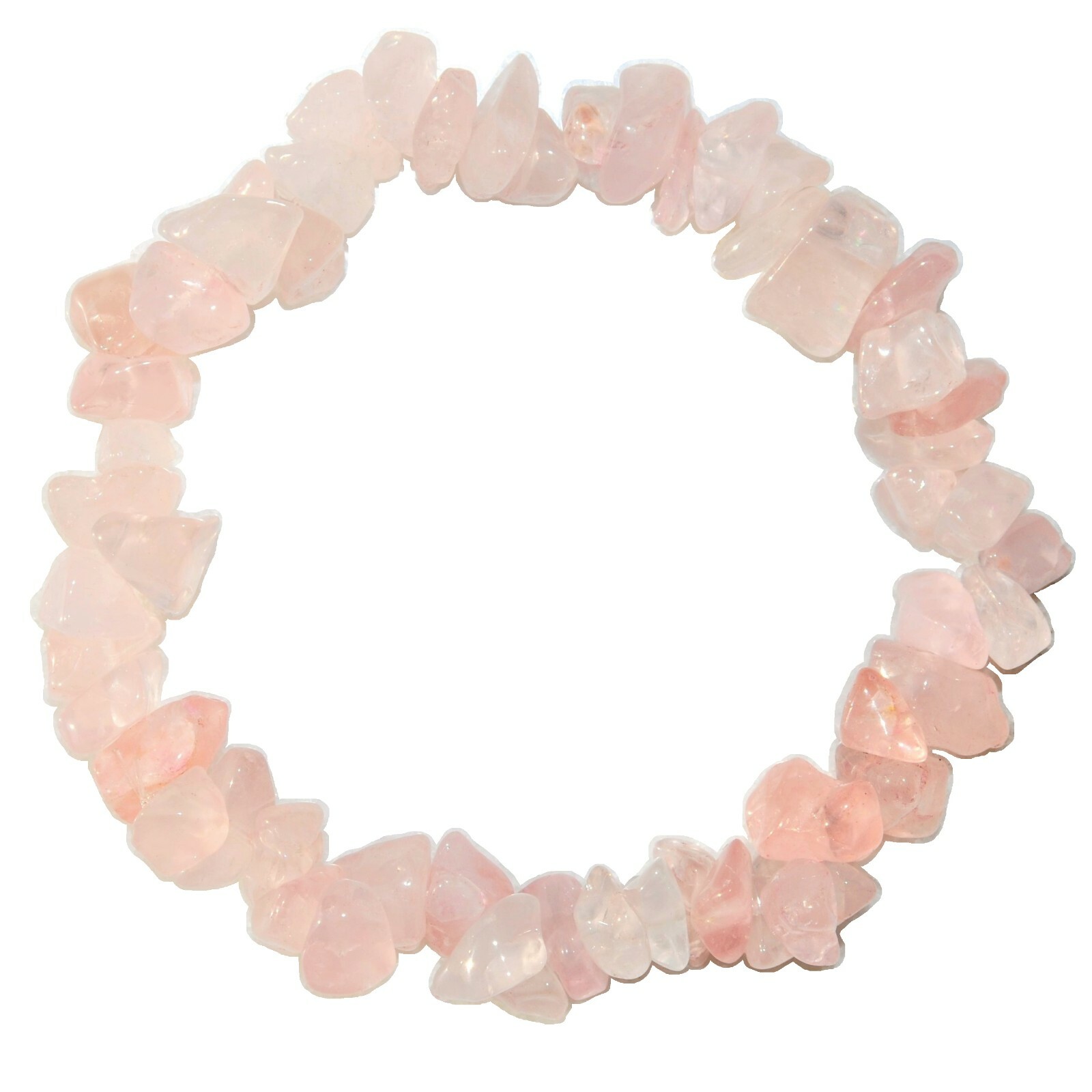 Premium CHARGED Rose Quartz Crystal Chip Stretchy Bracelet +Selenite Puffy Heart