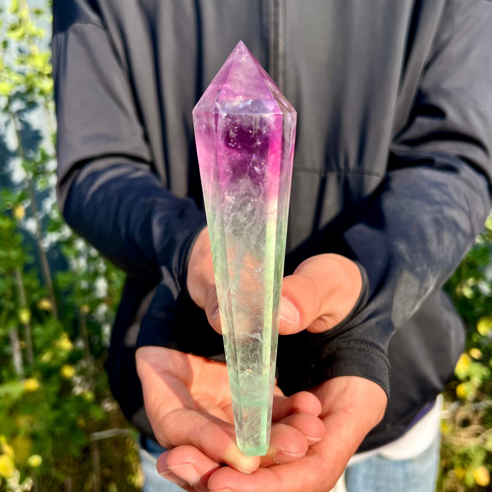 197G Natural colored fluorite quartz magic scepter crystal tower point gemstone
