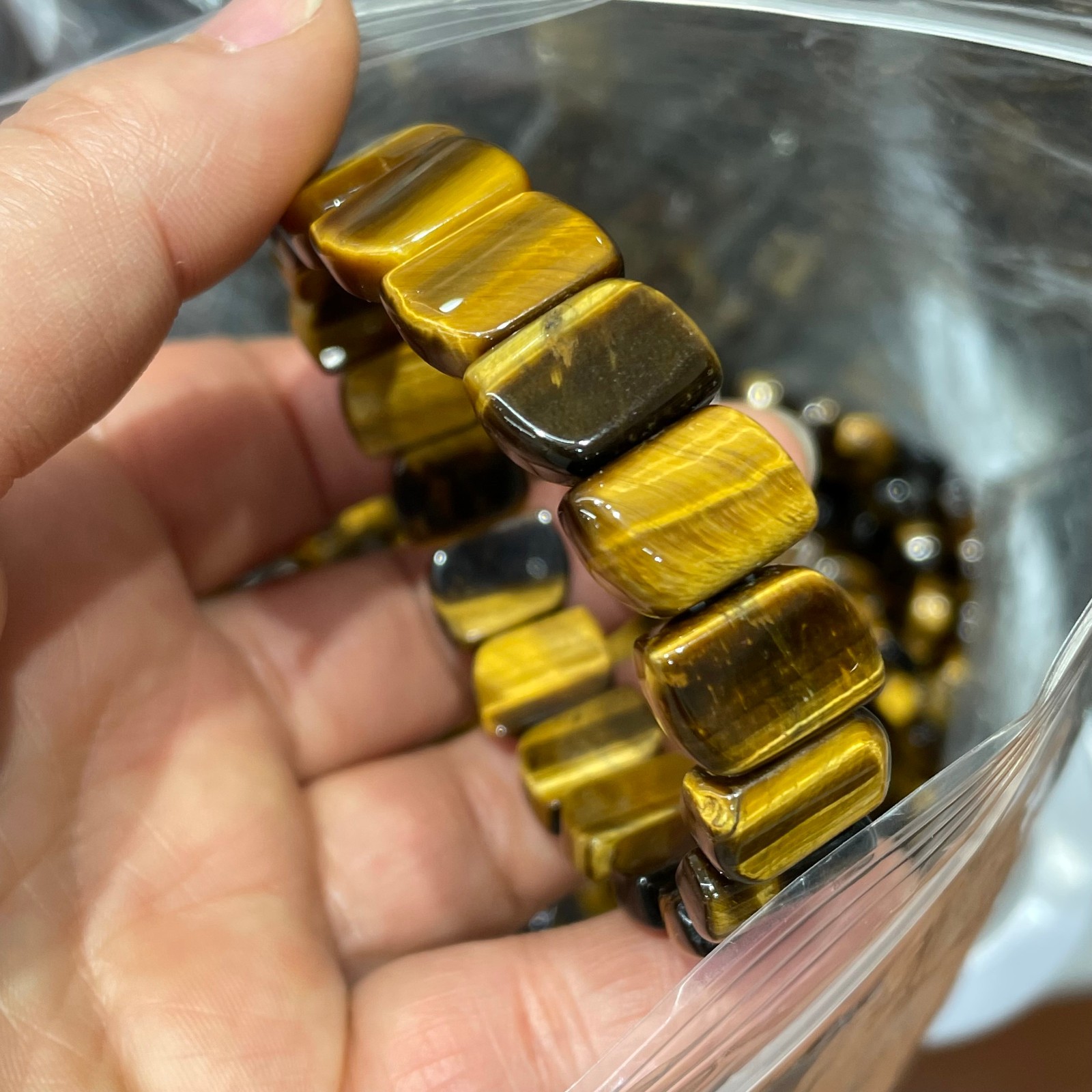 1pc Natural Tiger Eye Stone Elastic Rope Bracelet #20