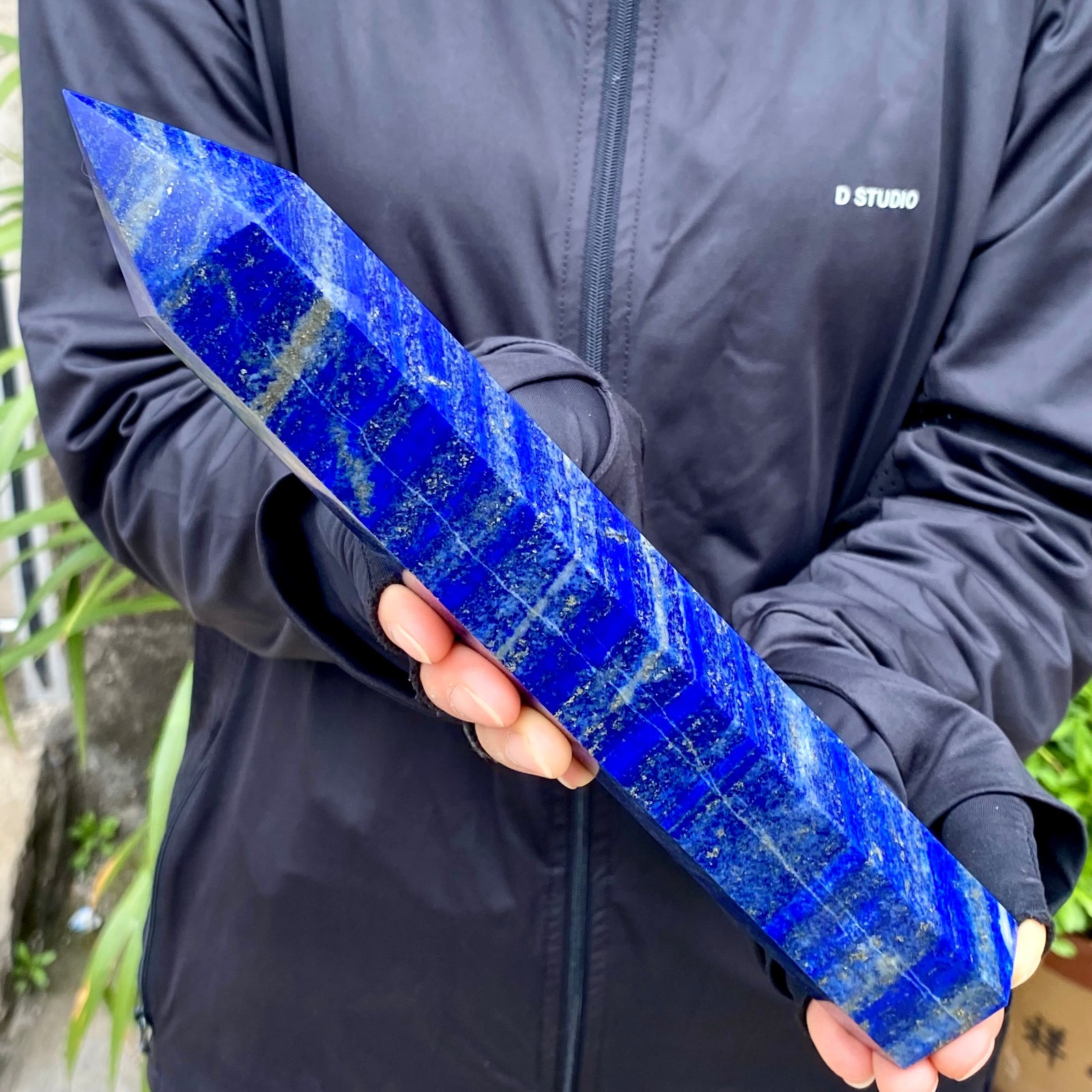 2.01LB Large Natural lapis lazuli jasper Quartz obelisk crystal Reiki healing
