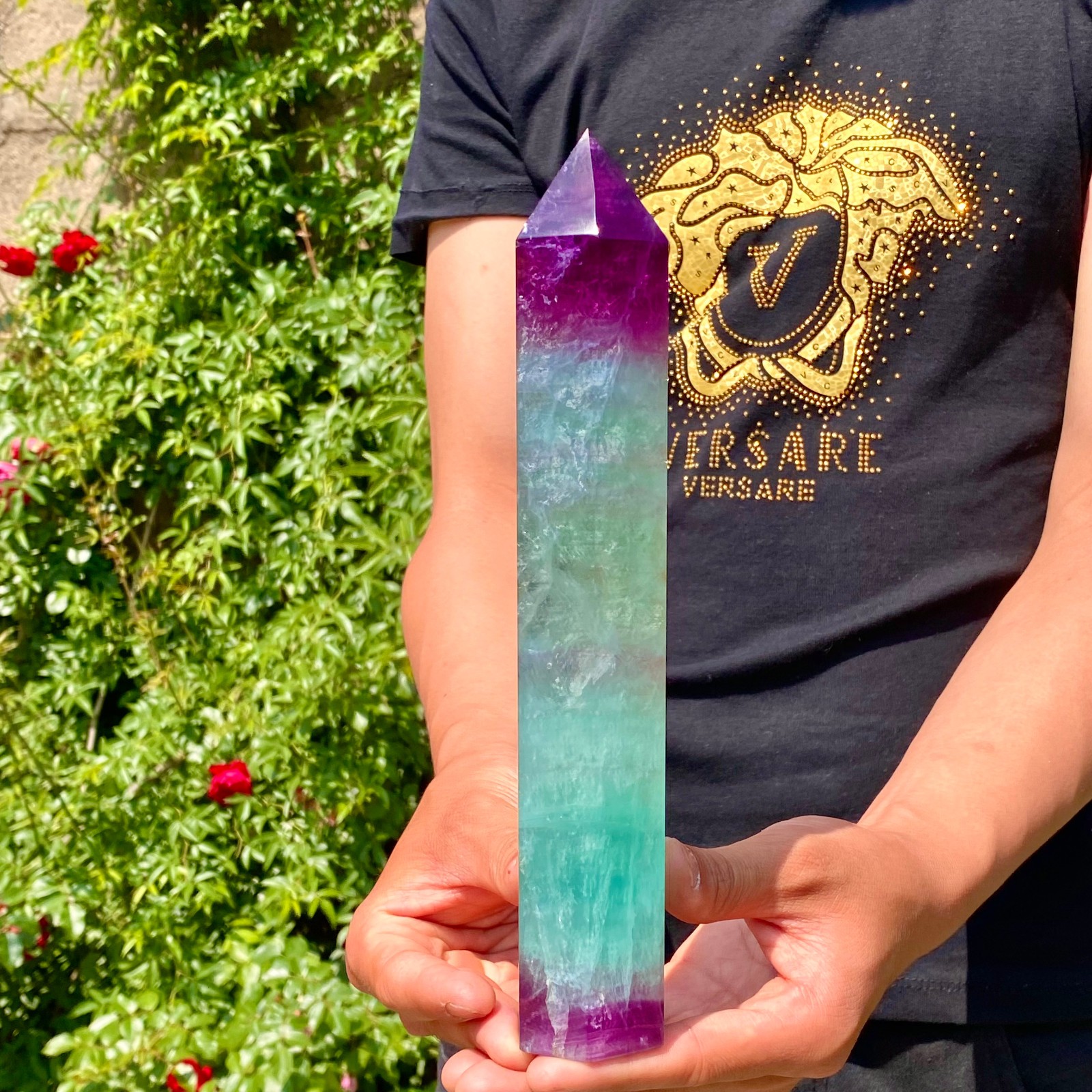 2LB Natural Rainbow Fluorite Quartz Healing Stone Crystal Point Wand Obelisk