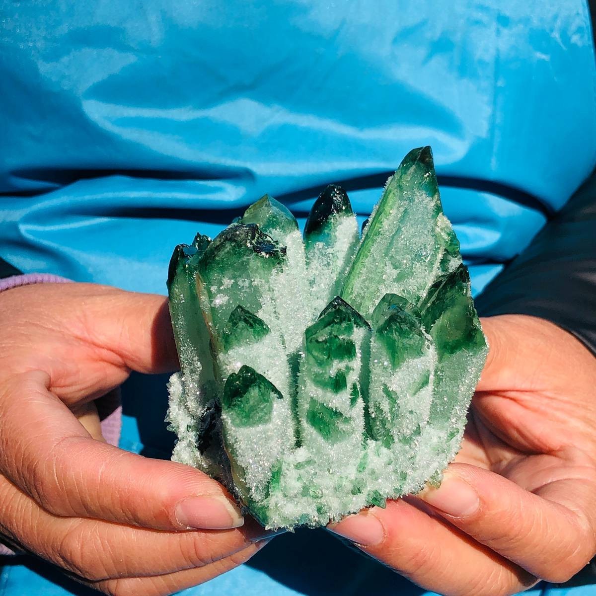 3pieces 2.53LB New Find green PhantomQuartz Crystal Cluster MineralSpecimen 3466