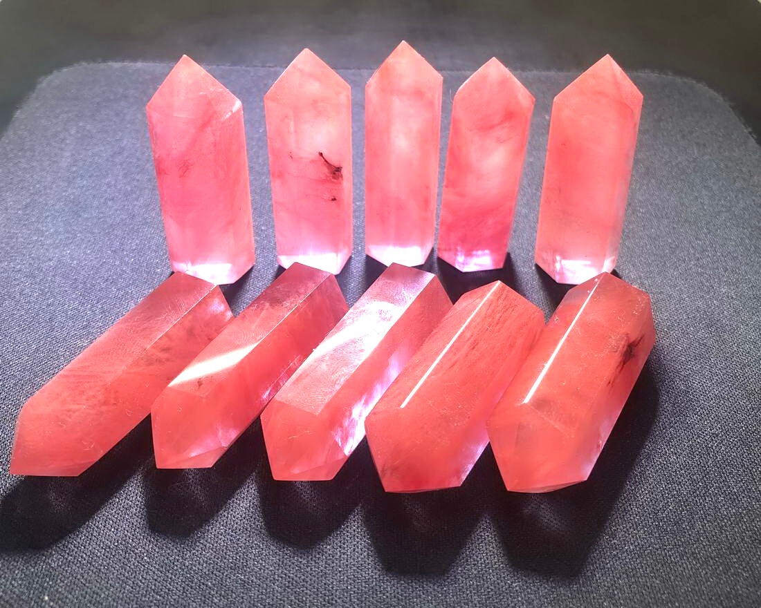 10pcs Mini 1.75” Red Smelting Quartz Crystal Point Obelisk Wands Tower