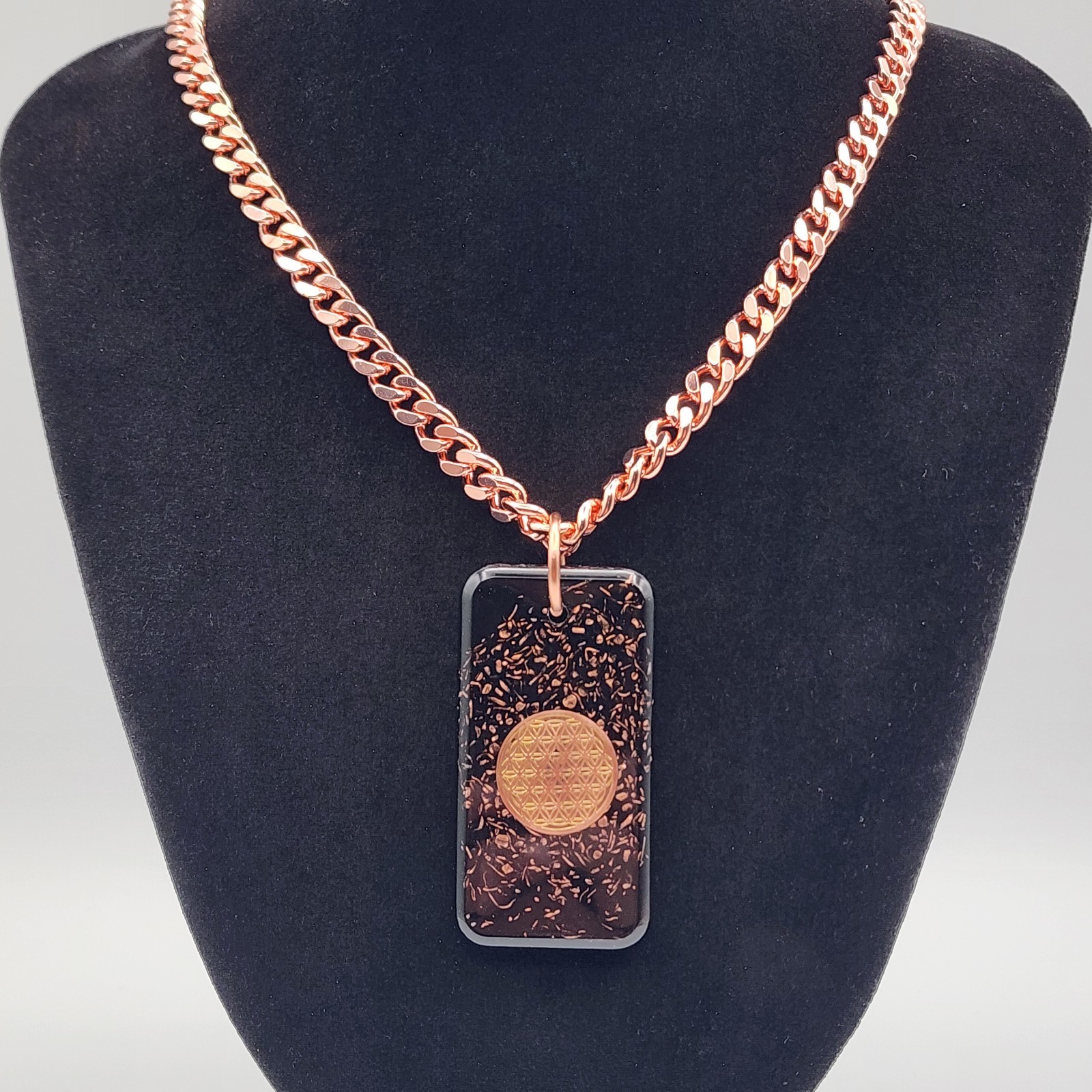 Orgonite Rectangular Pendant – Shungite, White Quartz, Clear Quartz, Copper