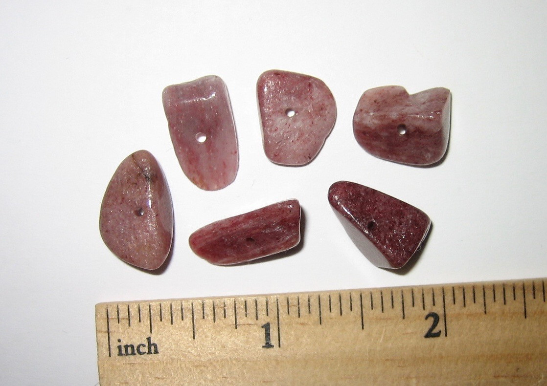 6 BEAUTIFUL RARE TUMBLED 14-16mm THULITE STONE DRILLED BEADS FROM NORWAY 8.8g *A