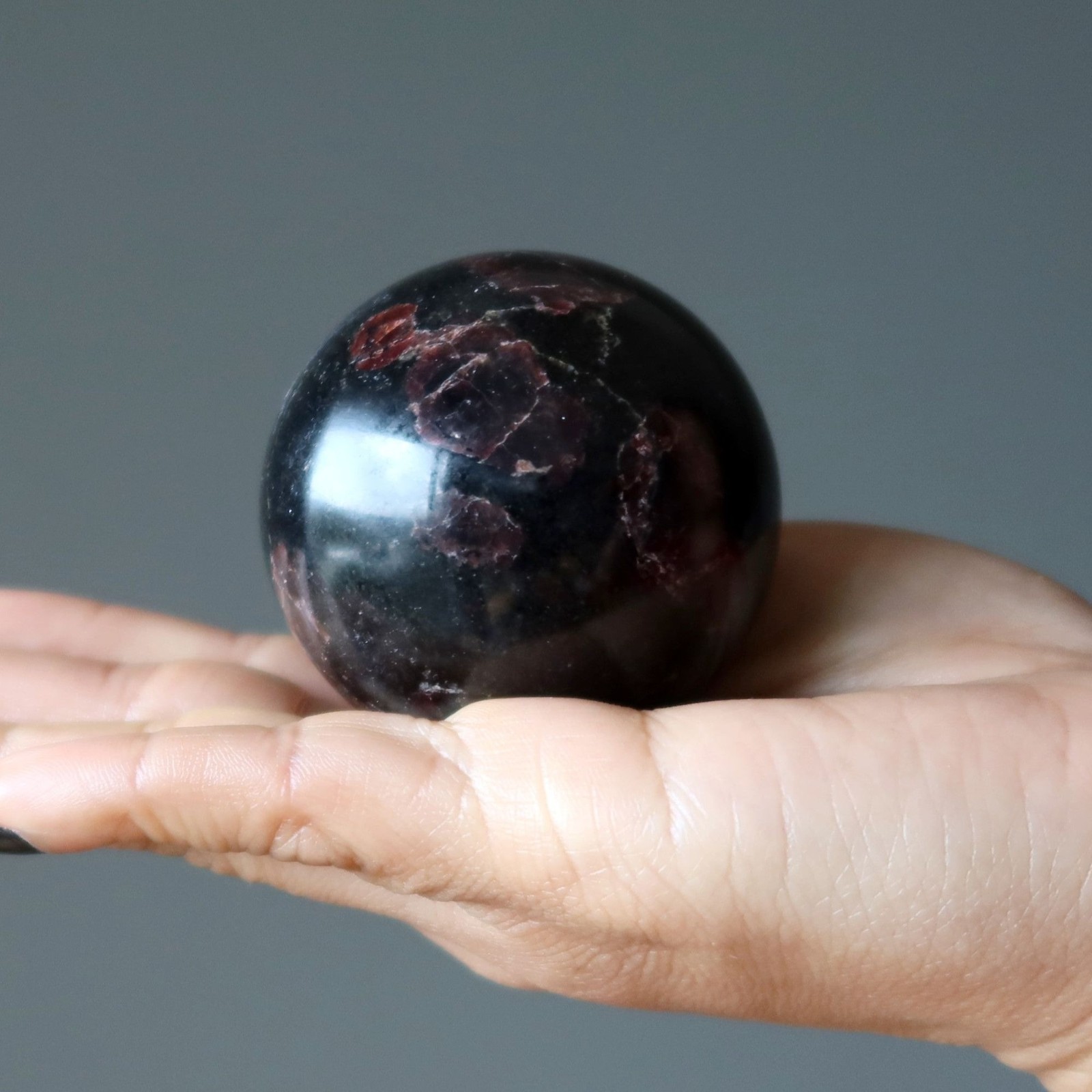 Garnet Sphere Black Matrix Mind Crystal Ball Dark Red Gemstone Healing Orbs Art