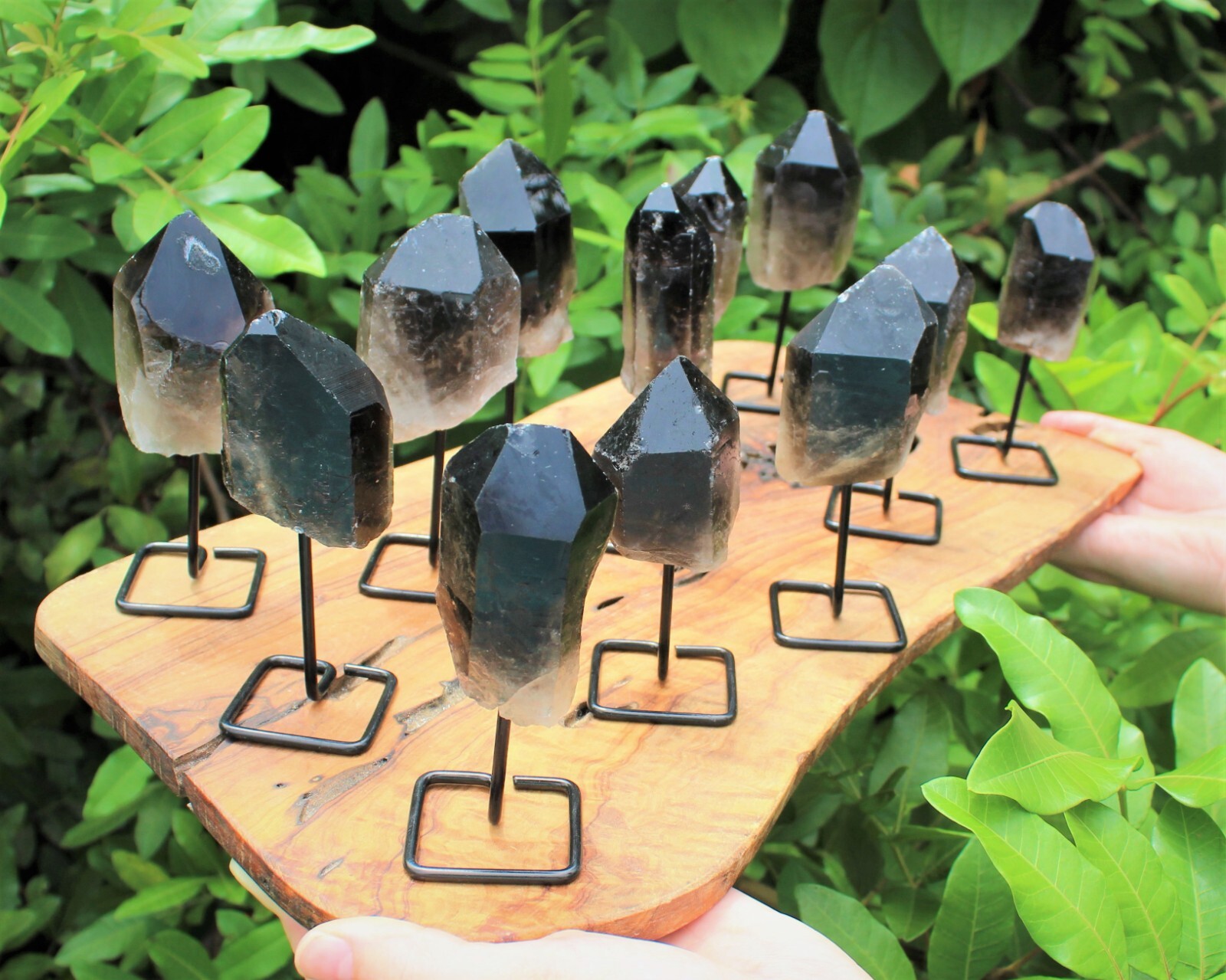 Smoky Quartz Point On Metal Stand, Smokey Quartz Min Pin (Smoky Quartz Crystal)