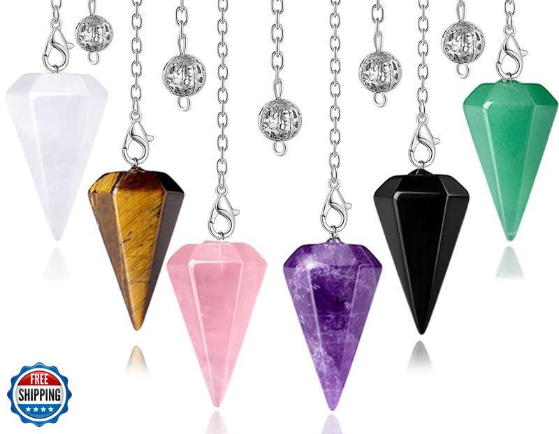 DUQGUHO 6 Pcs Crystal Pendulum Set Wiccan Accessories Divination Tools Natura