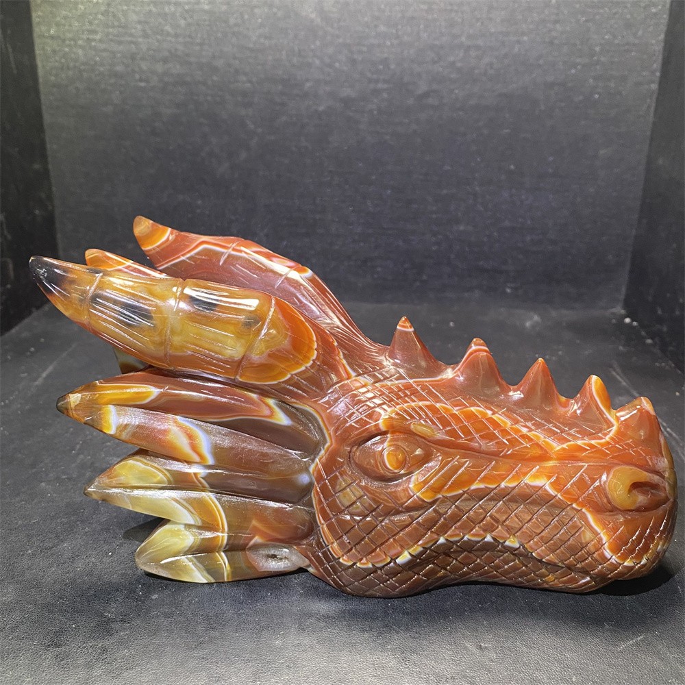 3.4LB 7.4″ A+Red Sardonyx Agate Dragon Head Statue Crystal Carving Reiki Decor