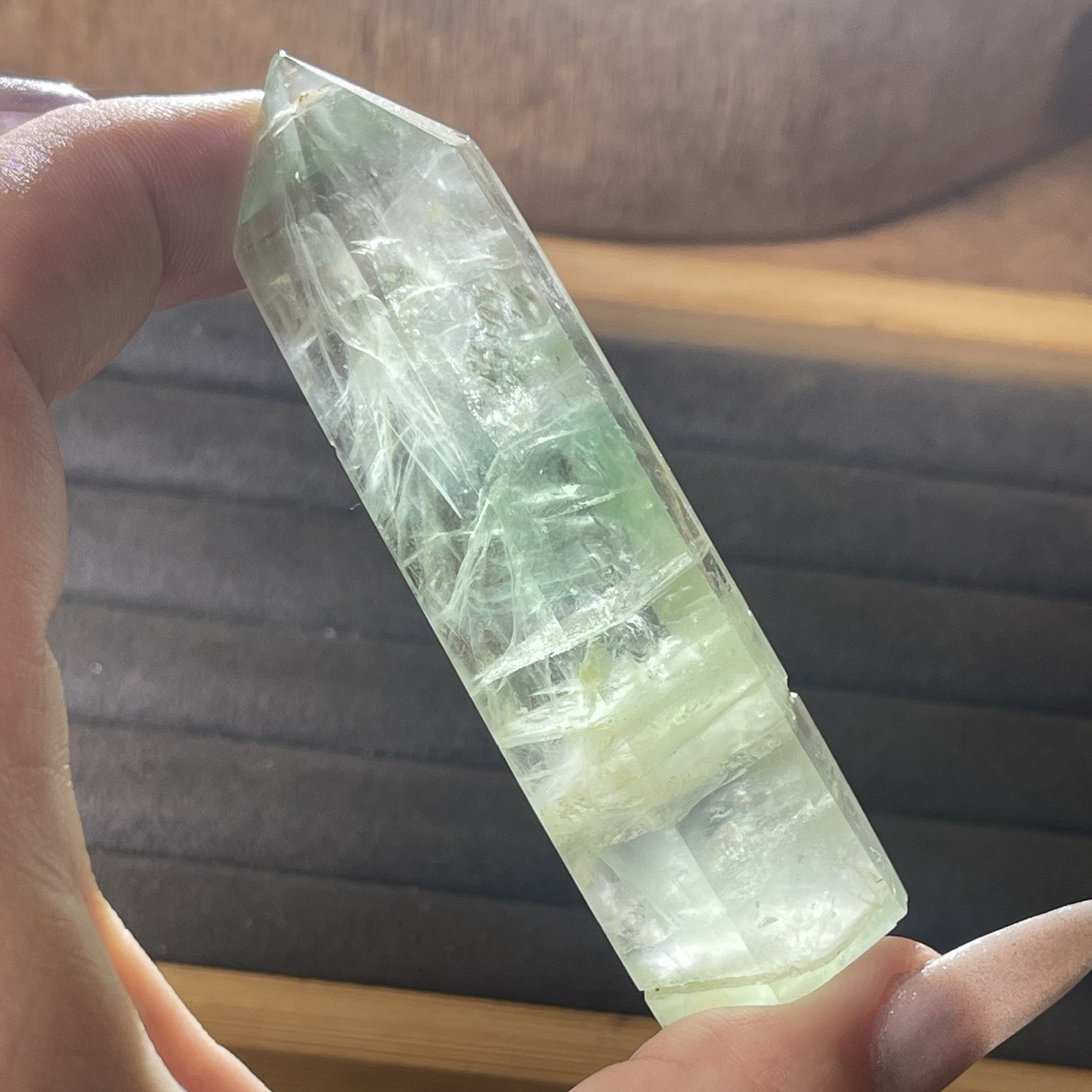 Natural Fluorite Point W/Beautiful Inclusions Mint Green Color Polished Fluorite