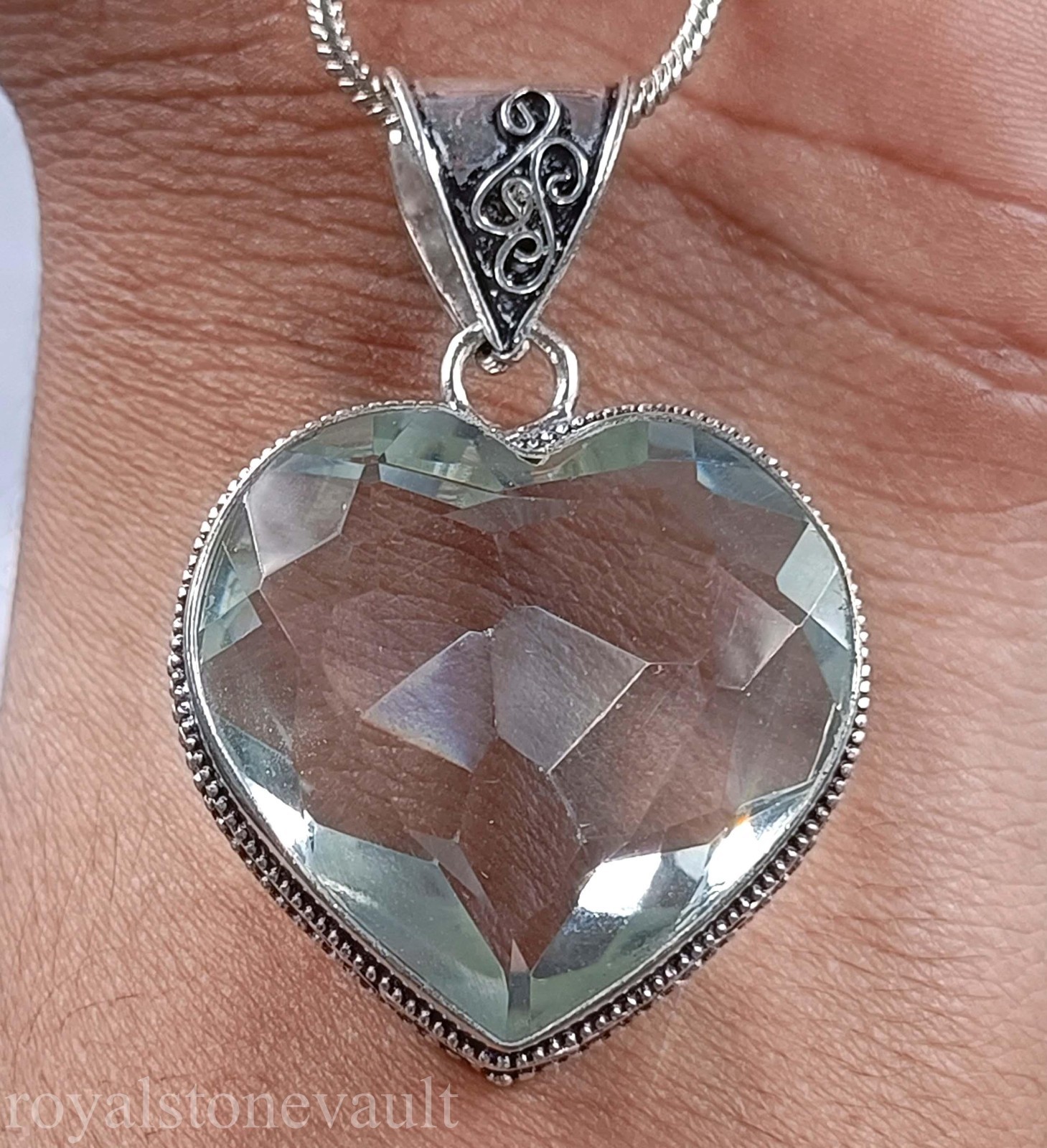 95.20Ct Natural White Sapphire Pendant 44x9mm Heart 925 Sterling Silver 5ANI