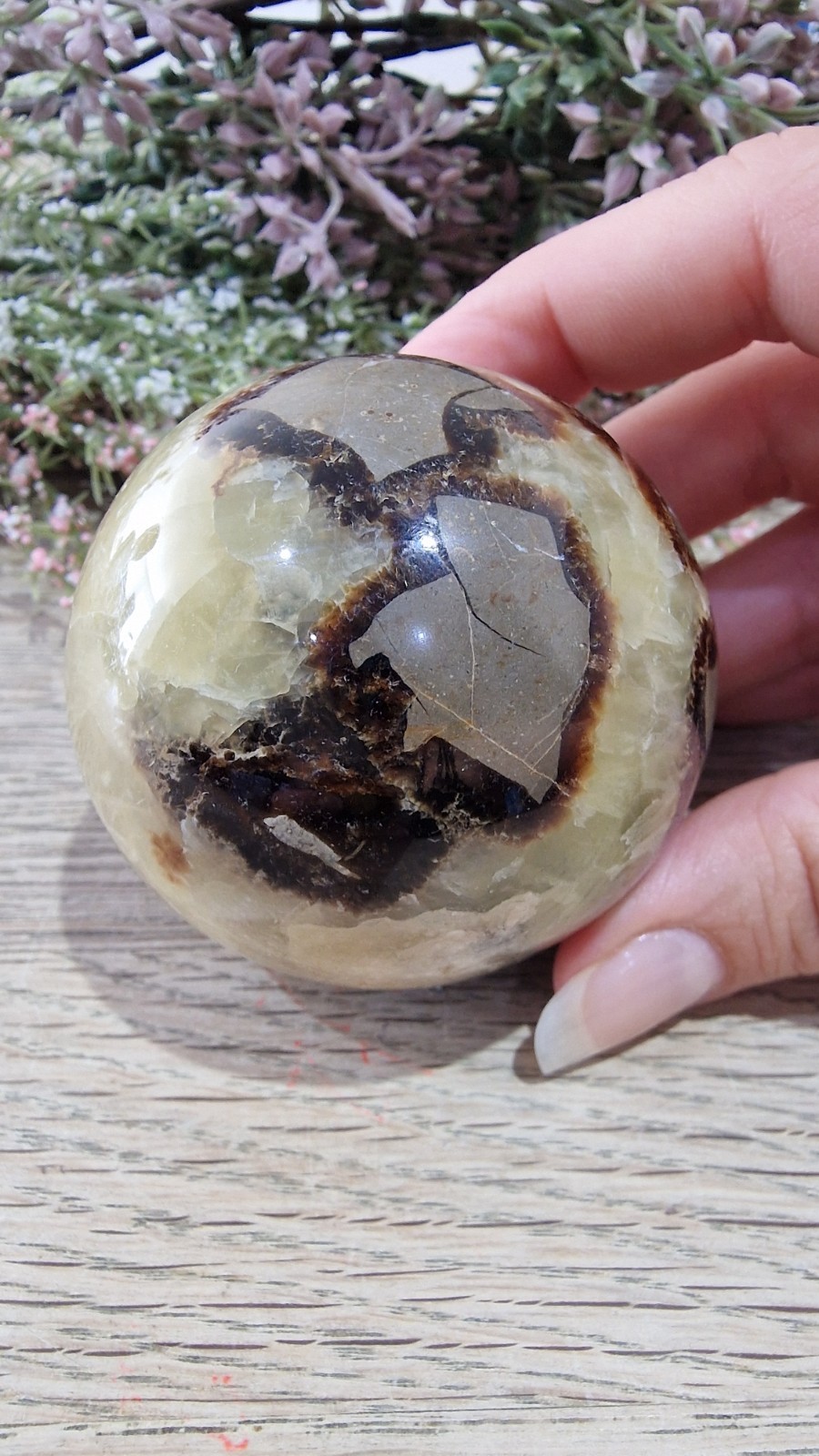 Septarian Dragon Crystal Sphere With UV Reaction 60mm 313g Free Stand