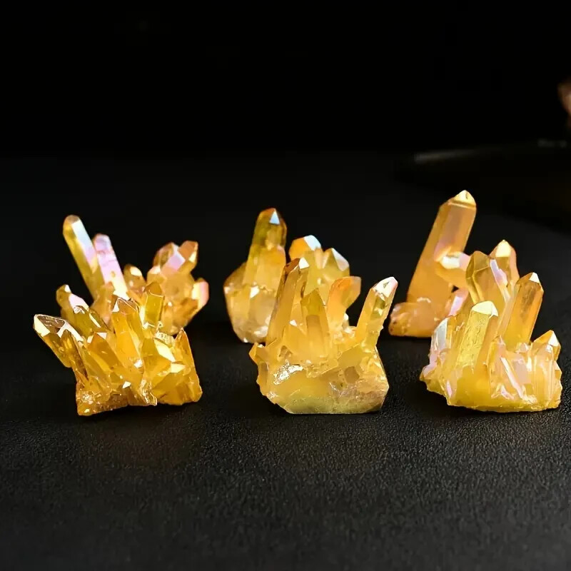 80-100g Aura Angel Citrine Yellow Crystal Titanium Quartz Point Cluster Specimen