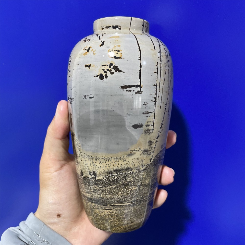 3.3LB 6.1″ Natural Picture Jasper Vase Ornament Quartz Crystal Carving Decor