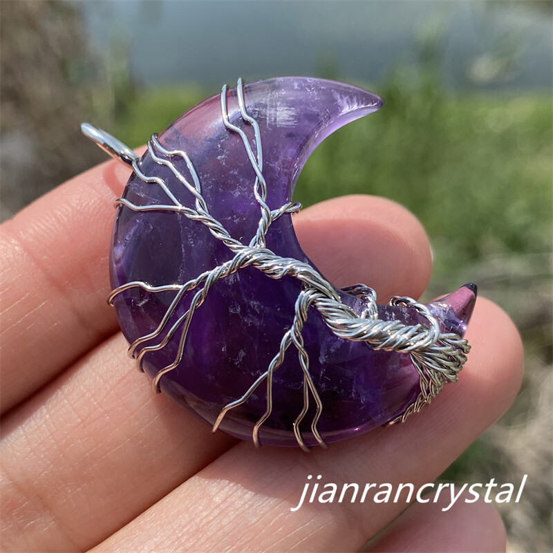 1pc Natural Amethyst Quartz Hand Carved Moon Quartz Crystal Skull Reiki Healing