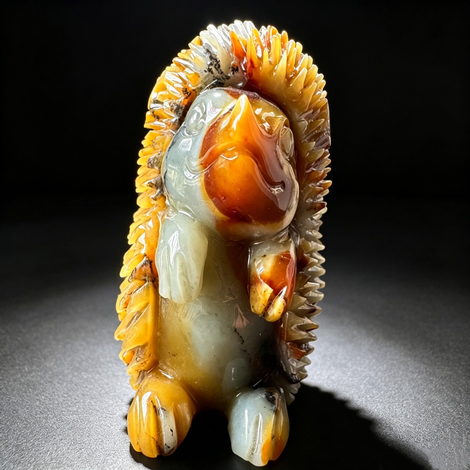Natural Jade Hedgehog Statue Hand Carved Gemstone Figurine Healing Collectible